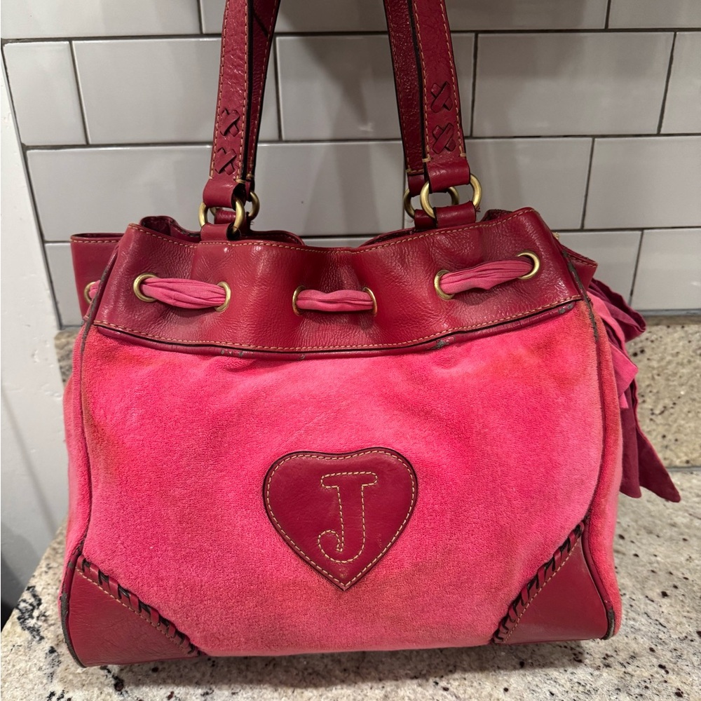 RARE Y2K VINTAGE Juicy Couture Pink Tote Bag velour - Picture 3 of 8